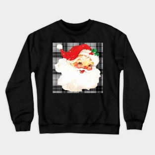 Santa Claus Vintage Old Fashioned Traditional Christmas Design on Black & White Plaid, Gifts Crewneck Sweatshirt